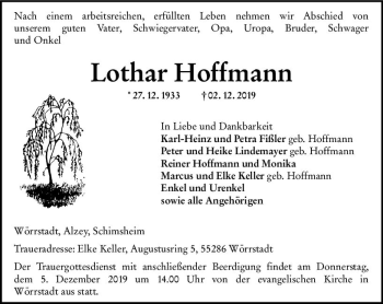 Traueranzeige von Lothar Hoffmann von vrm-trauer