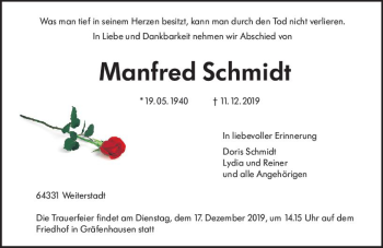 Traueranzeige von Manfred Schmidt von vrm-trauer