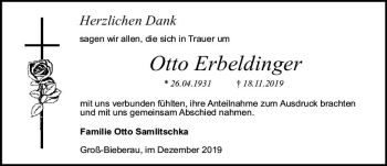 Traueranzeige von Otto Erbeldinger von vrm-trauer