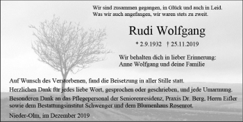 Traueranzeige von Rudi Wolfgang von vrm-trauer