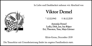 Traueranzeige von Viktor Demel von vrm-trauer
