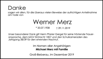 Traueranzeige von Werner Merz von vrm-trauer