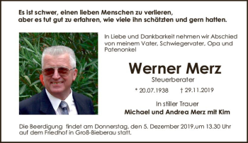 Traueranzeige von Werner Merz von vrm-trauer