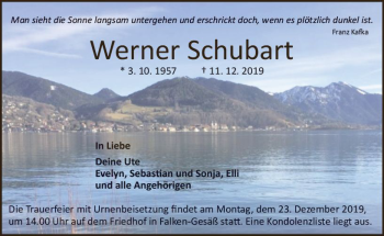 Traueranzeige von Werner Schubart von vrm-trauer