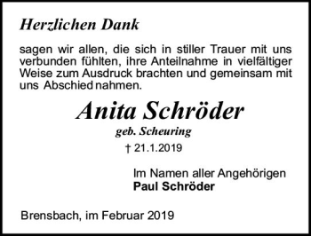 Traueranzeige von Anita Schröder von vrm-trauer