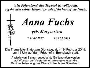 Traueranzeige von Anna Fuchs von vrm-trauer