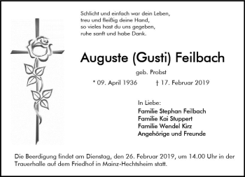 Traueranzeige von Auguste Gusti Feilbach von vrm-trauer