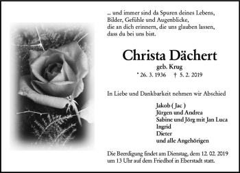 Traueranzeige von Christa Dächert von vrm-trauer