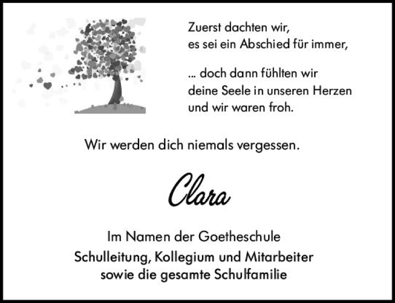  Traueranzeige für Clara  vom 23.02.2019 aus vrm-trauer