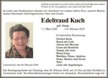 Traueranzeige von Edeltraud Kuch von vrm-trauer