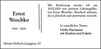 Traueranzeige von Ernst Woschko von vrm-trauer