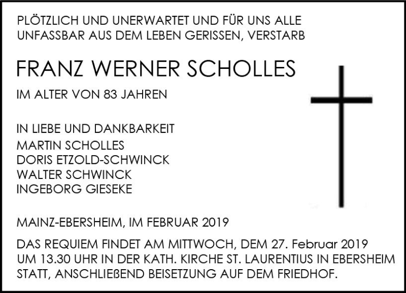  Traueranzeige für Franz Werner Scholles vom 23.02.2019 aus vrm-trauer