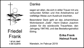 Traueranzeige von Friedel Frank von vrm-trauer