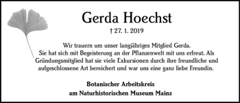 Traueranzeige von Gerda Höchst von vrm-trauer
