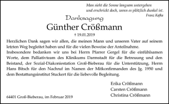 Traueranzeige von Günther Crößmann von vrm-trauer