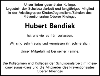 Traueranzeige von Hubert Bendiek von vrm-trauer