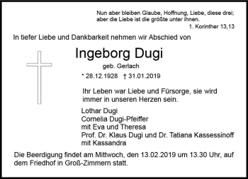 Traueranzeige von Ingeborg Dugi von vrm-trauer