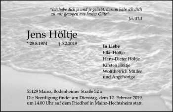 Traueranzeige von Jens Höltje von vrm-trauer