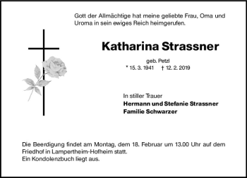 Traueranzeige von Katharina Strassner von vrm-trauer
