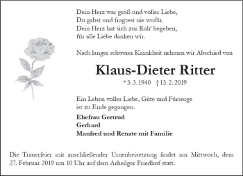 Traueranzeige von Klaus-Dieter Ritter von vrm-trauer