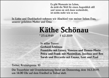 Traueranzeige von Käthe Schönau von vrm-trauer