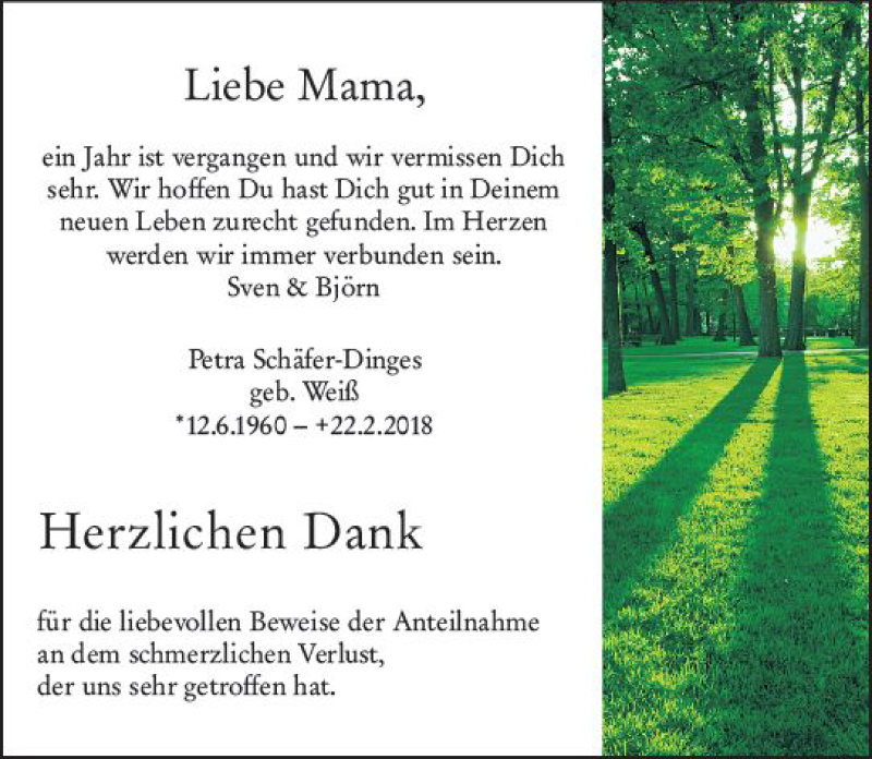  Traueranzeige für Petra Schäfer-Dinges vom 23.02.2019 aus vrm-trauer