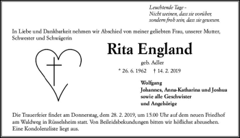 Traueranzeige von Rita England von vrm-trauer