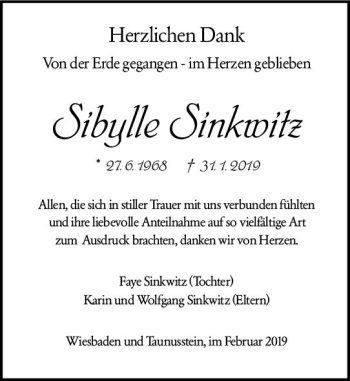 Traueranzeige von Sibylle Sinkwitz von vrm-trauer