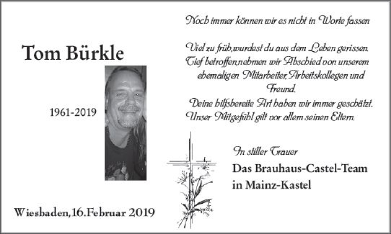  Traueranzeige für Tom Bürkle vom 16.02.2019 aus vrm-trauer