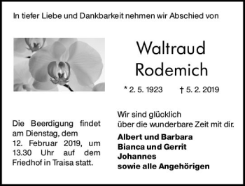 Traueranzeige von Waltraud Rodemich von vrm-trauer