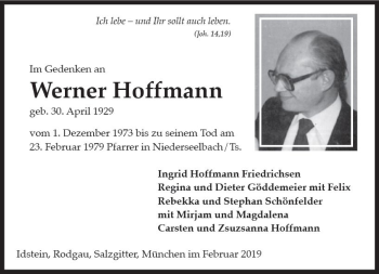 Traueranzeige von Werner Hoffmann von vrm-trauer