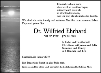 Traueranzeige von Wilfried Ehrhard von vrm-trauer