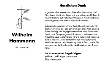 Traueranzeige von Wilhelm Hammann von vrm-trauer