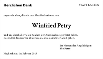Traueranzeige von Winfried Petry von vrm-trauer