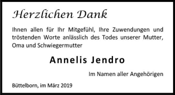 Traueranzeige von Annelis Jendro von vrm-trauer