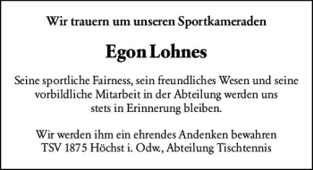 Traueranzeige von Egon Lohnes von vrm-trauer