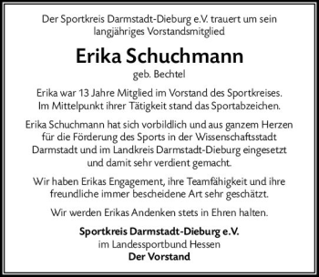 Traueranzeige von Erika Schuchmann von vrm-trauer