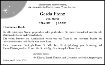 Traueranzeige von Gerda Frenz von vrm-trauer