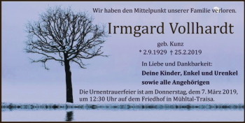 Traueranzeige von Irmgard Vollhardt von vrm-trauer