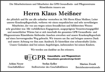Traueranzeige von Klaus Meißner von vrm-trauer