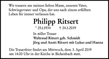 Traueranzeige von Philipp Ritsert von vrm-trauer