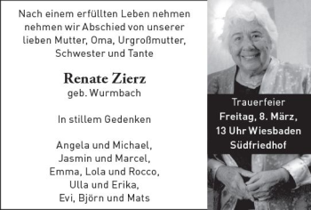 Traueranzeige von Renate Zierz von vrm-trauer