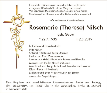 Traueranzeige von Rosemarie Therese Nitsch von vrm-trauer