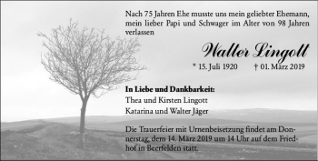 Traueranzeige von Waller Lingott von vrm-trauer
