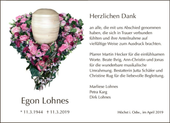 Traueranzeige von Egon Lohnes von vrm-trauer