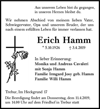 Traueranzeige von Erich Hamm von vrm-trauer