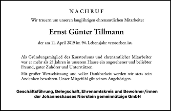 Traueranzeige von Ernst Günter Tillmann von vrm-trauer