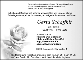 Traueranzeige von Gerta Schaffnit von vrm-trauer