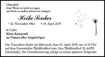 Traueranzeige von Heike Senker von vrm-trauer