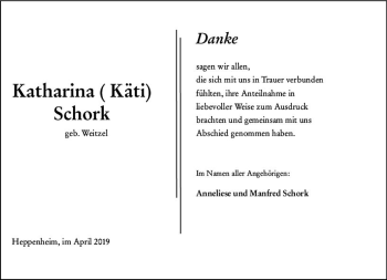 Traueranzeige von Katharina Schork von vrm-trauer